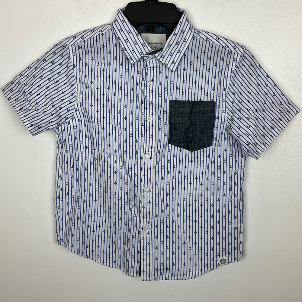 NWOT Boy’s Paper Denim Blue Button Up Top Size 7 Anchor Print